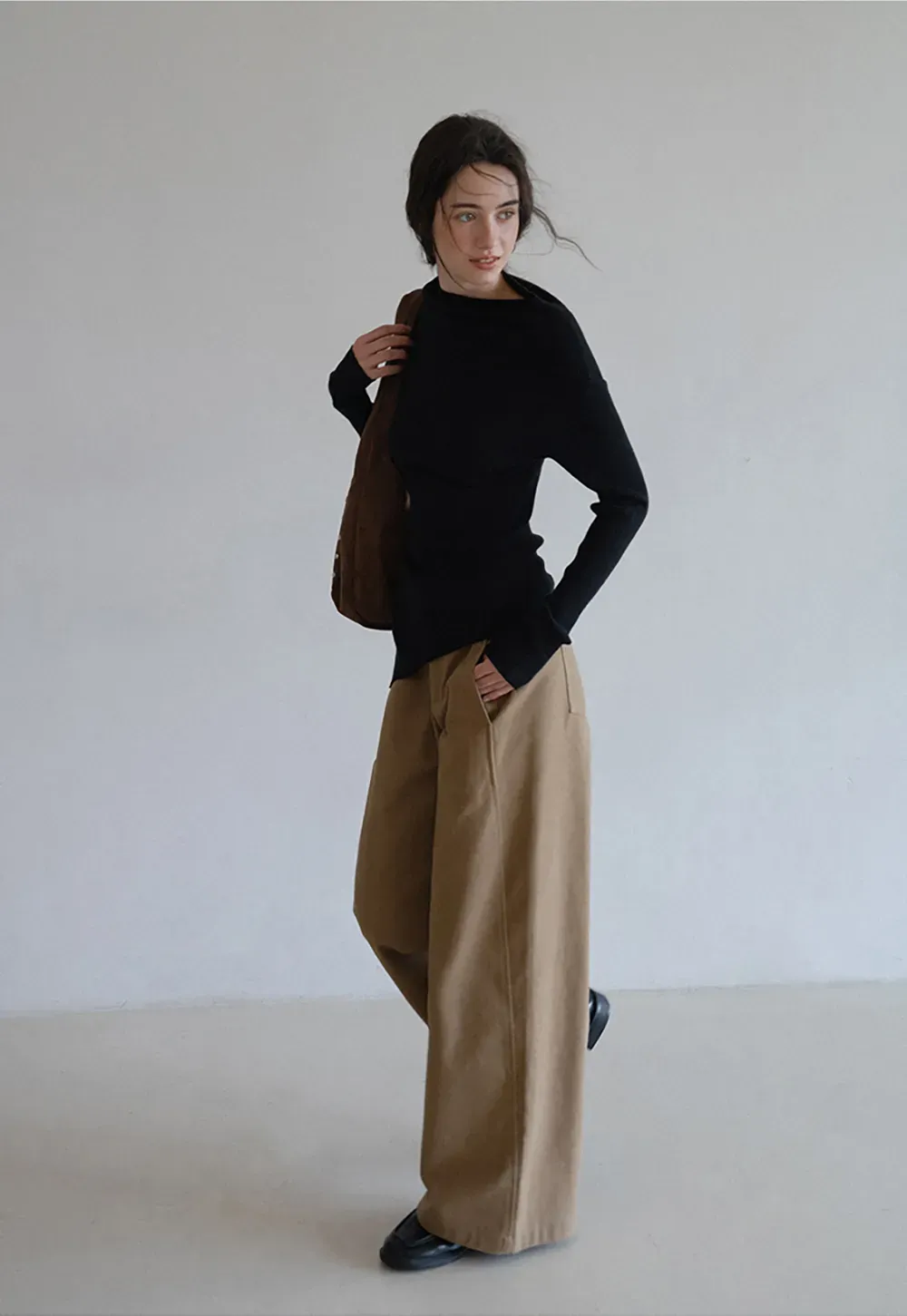 Asymmetric Turtleneck Knit Top