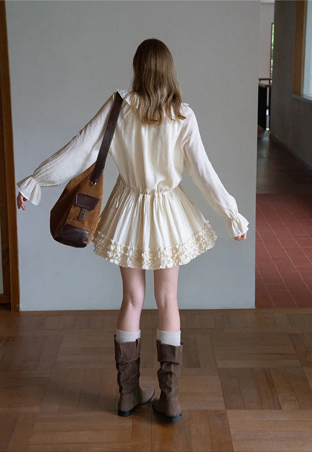 Ruffled Long Sleeve Mini Dress