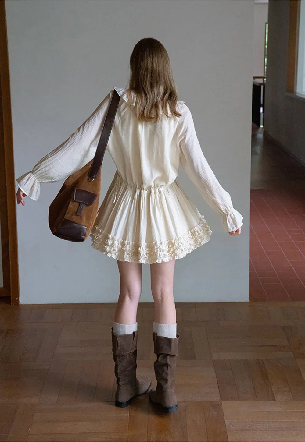 Ruffled Long Sleeve Mini Dress