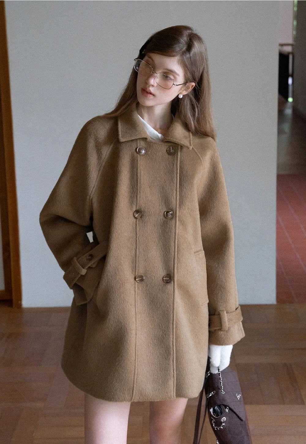 Elegant Double-Breasted Trench Style Wool Coat