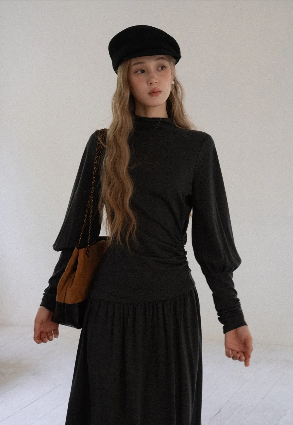 Women High Neck Long Sleeve Maxi Dress Elegant Casual Outfit