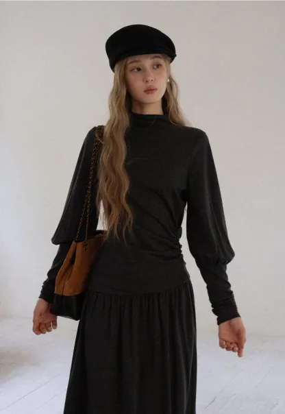 Women High Neck Long Sleeve Maxi Dress Elegant Casual Outfit