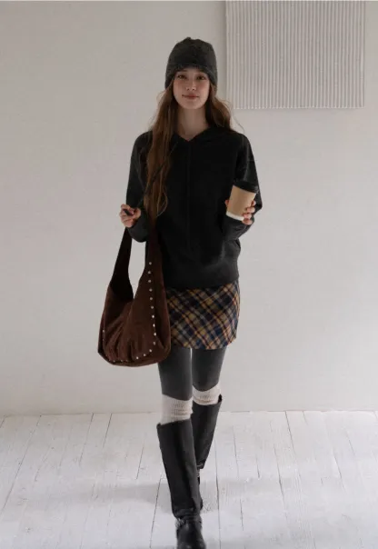 Women Basic Knit Hoodie Long Sleeve Pullover Sweater