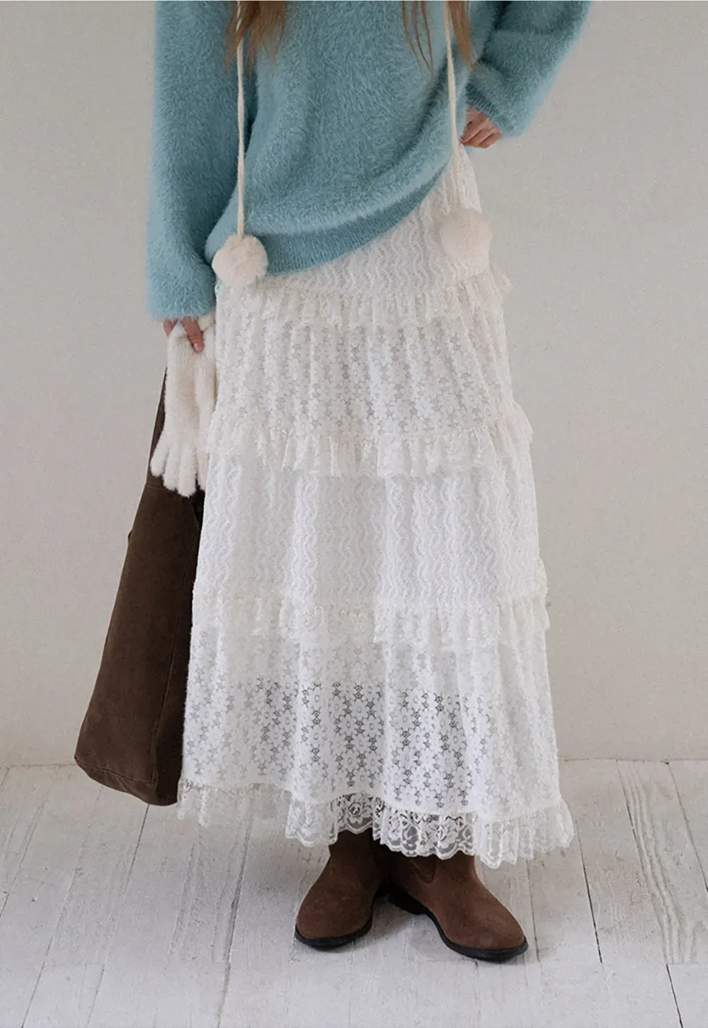 Tiered Lace Midi Skirt