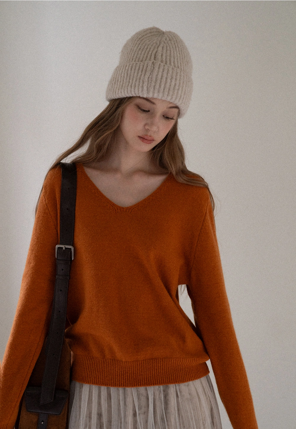 Womens Soft V Neck Knit Sweater