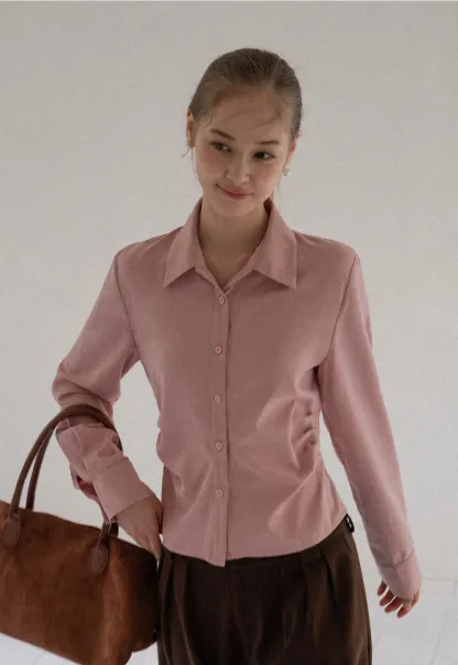 Women Satin Button Up Blouse