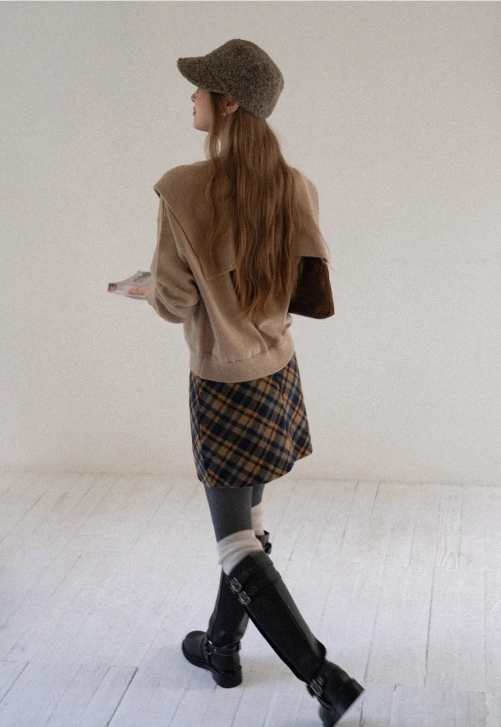 Women Faux Layered Sweater with Scarf Collar