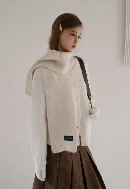 Women Basic Cream Knit Cardigan Casual Warm Sweater