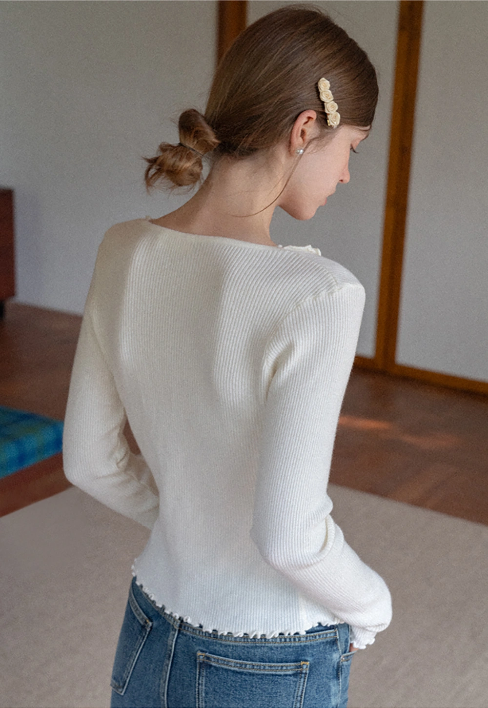 Lace Trim Ribbed Knit Top