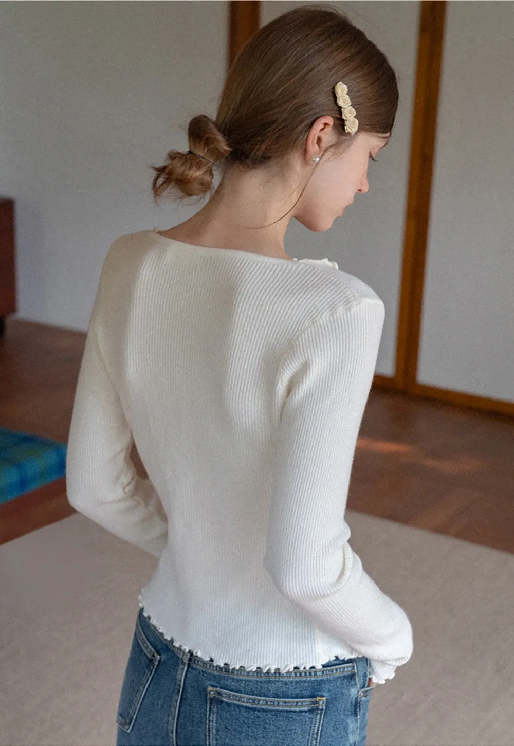 Lace Trim Ribbed Knit Top