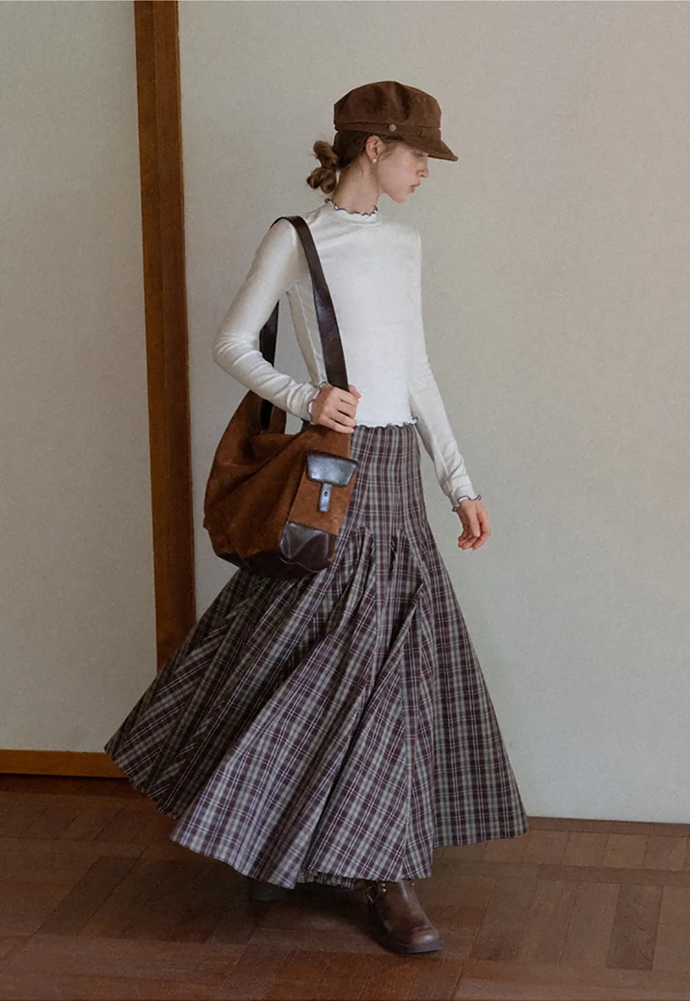 Vintage Plaid High Waist Maxi Skirt