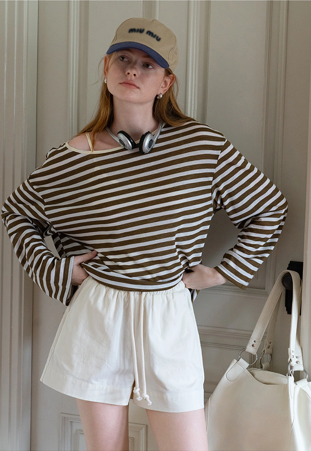 Women's One Shoulder Long Sleeve Striped T-Shirt