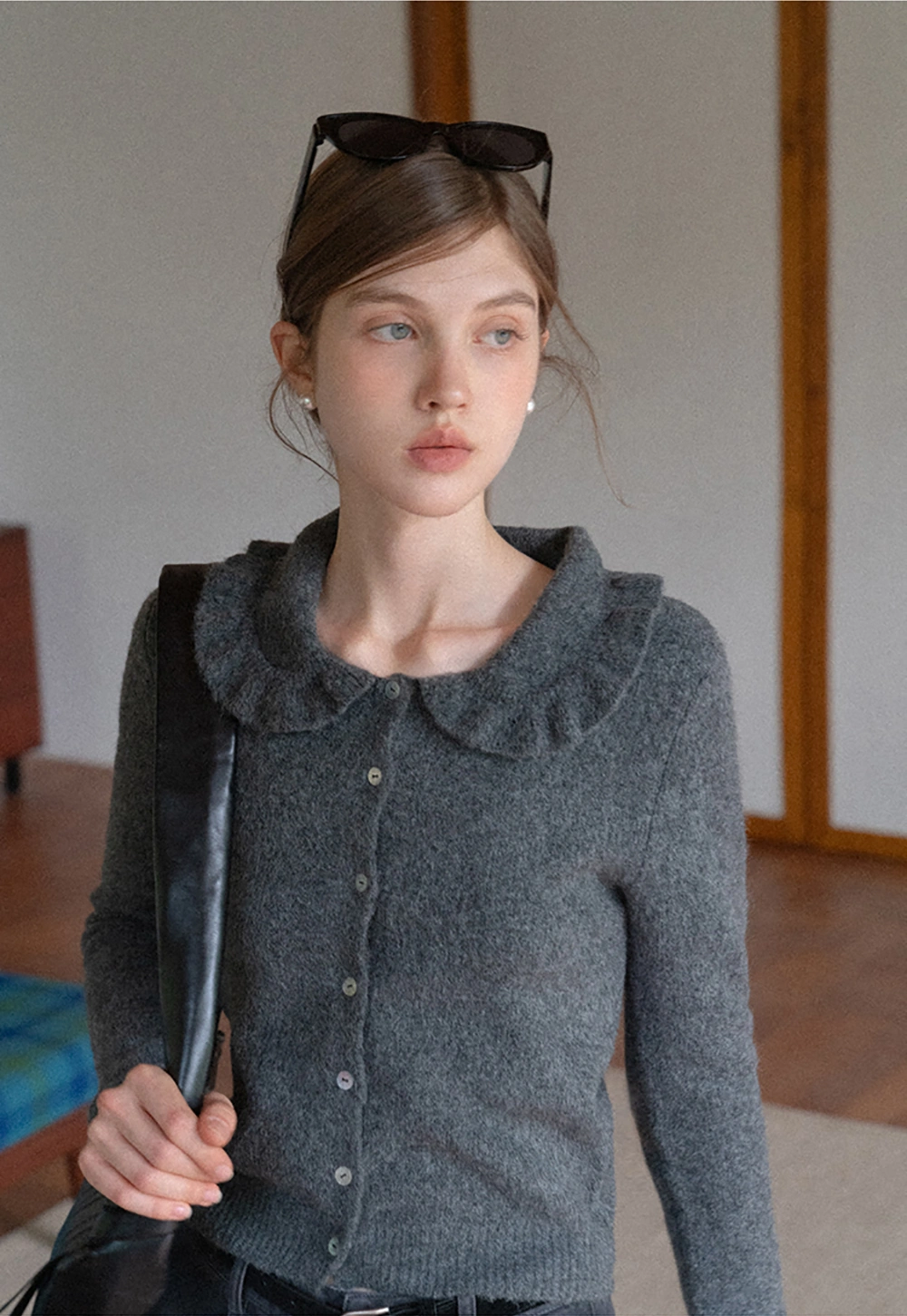 Vintage Ruffle Trim Short Knit Cardigan