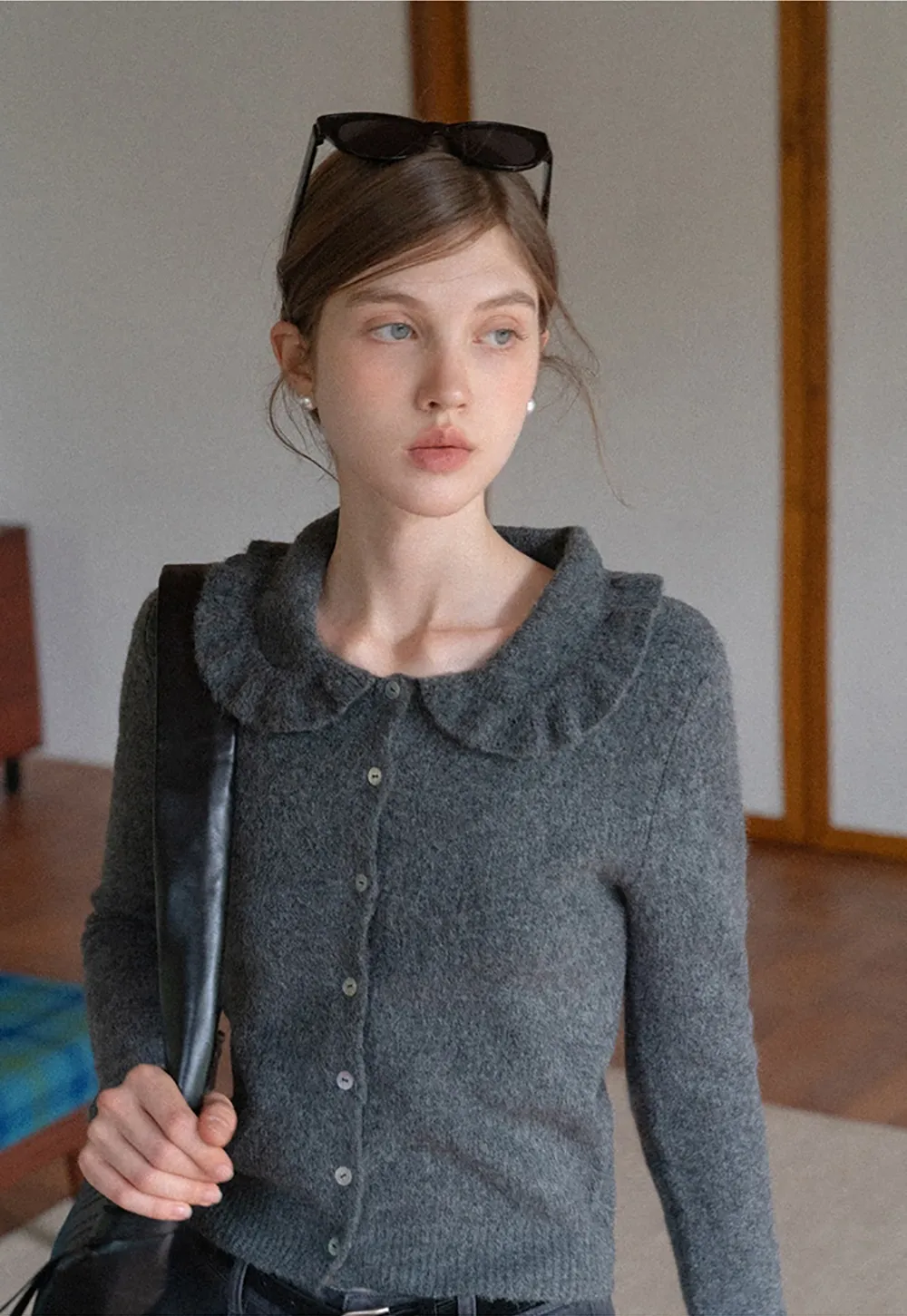 Vintage Ruffle Trim Short Knit Cardigan