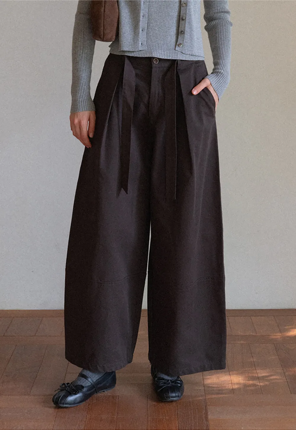 High-Waist Wide-Leg Pants with Tie Belt