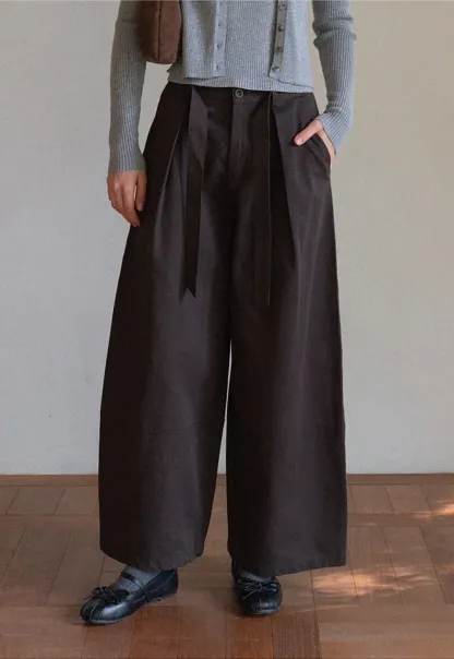 High-Waist Wide-Leg Pants with Tie Belt