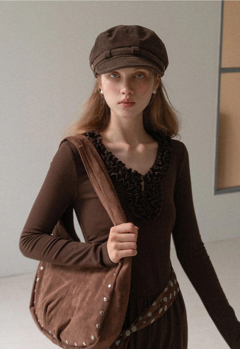 Women Long Sleeve Ruffle Neck Vintage Maxi Dress