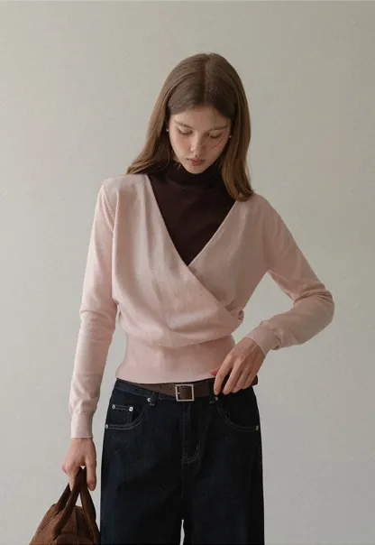 V Neck Wrap Knit Top and Sleeveless Vest Set