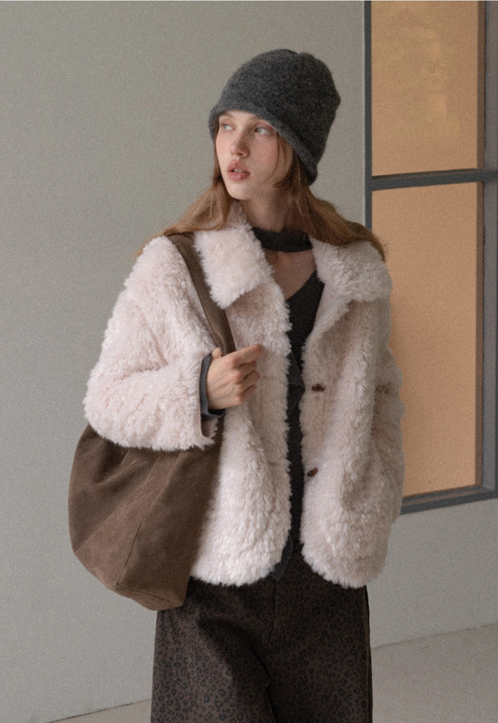 Women Faux Shearling Jacket Short Teddy Coat Winter