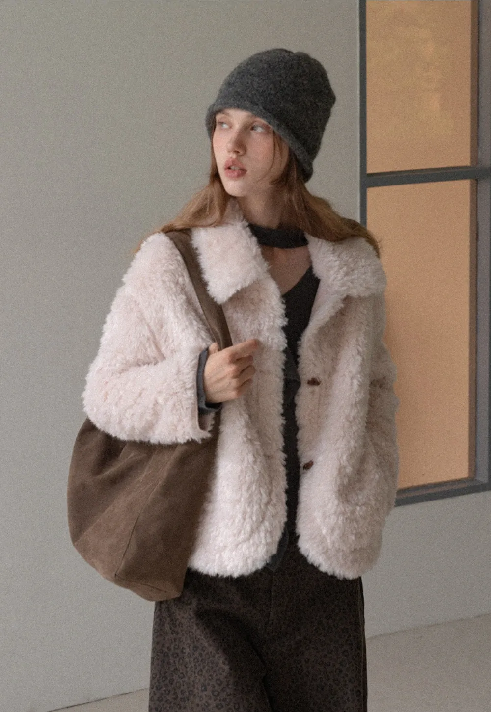 Women Faux Shearling Jacket Short Teddy Coat Winter