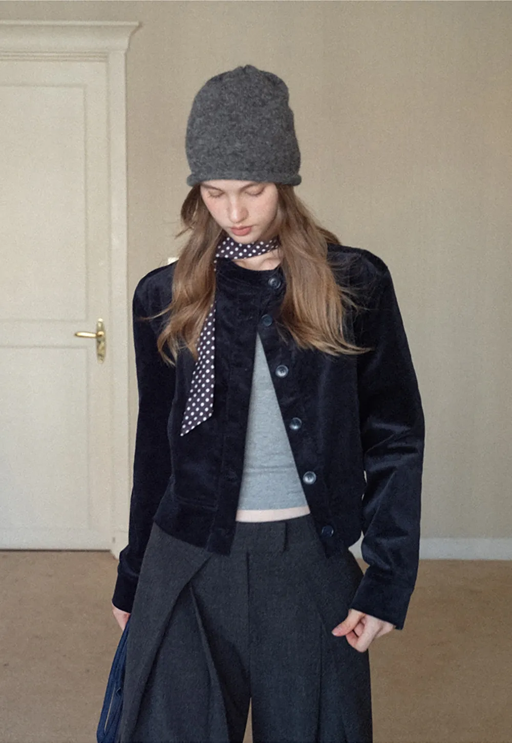 Elegant Corduroy Round Neck Short Coat Women