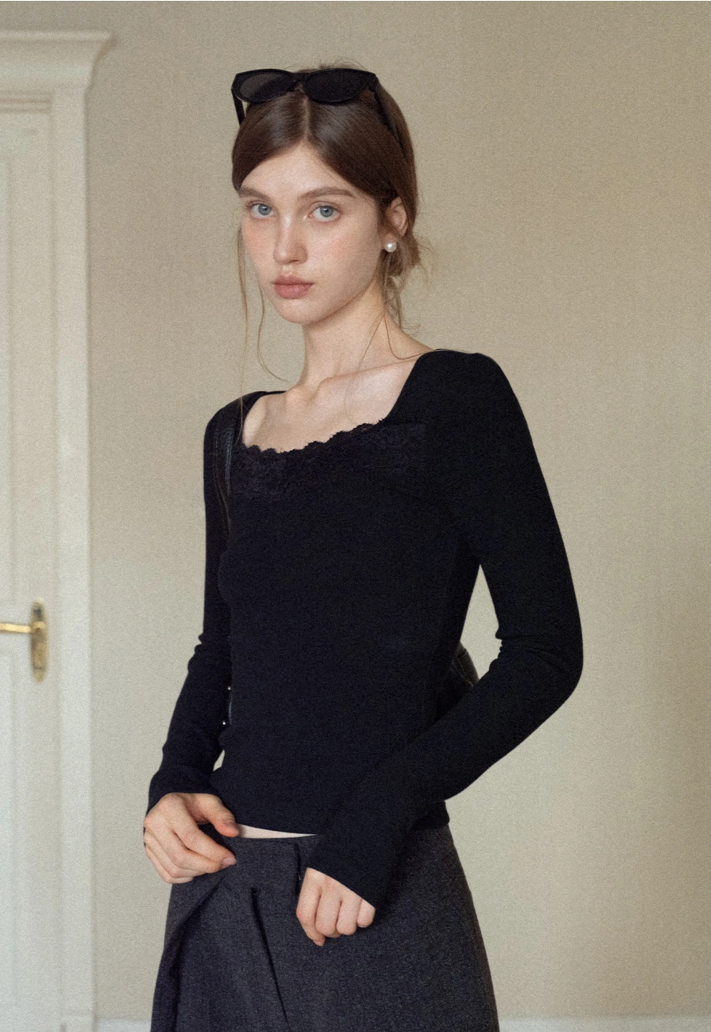 Women Square Neck Long Sleeve Tee