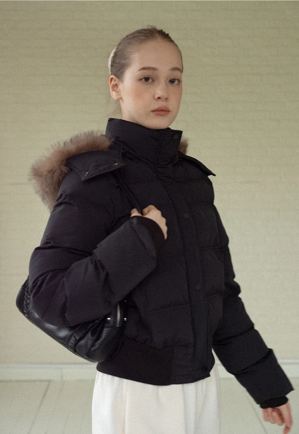 Stylish Black Winter Coat Jacket with Fur Hood
