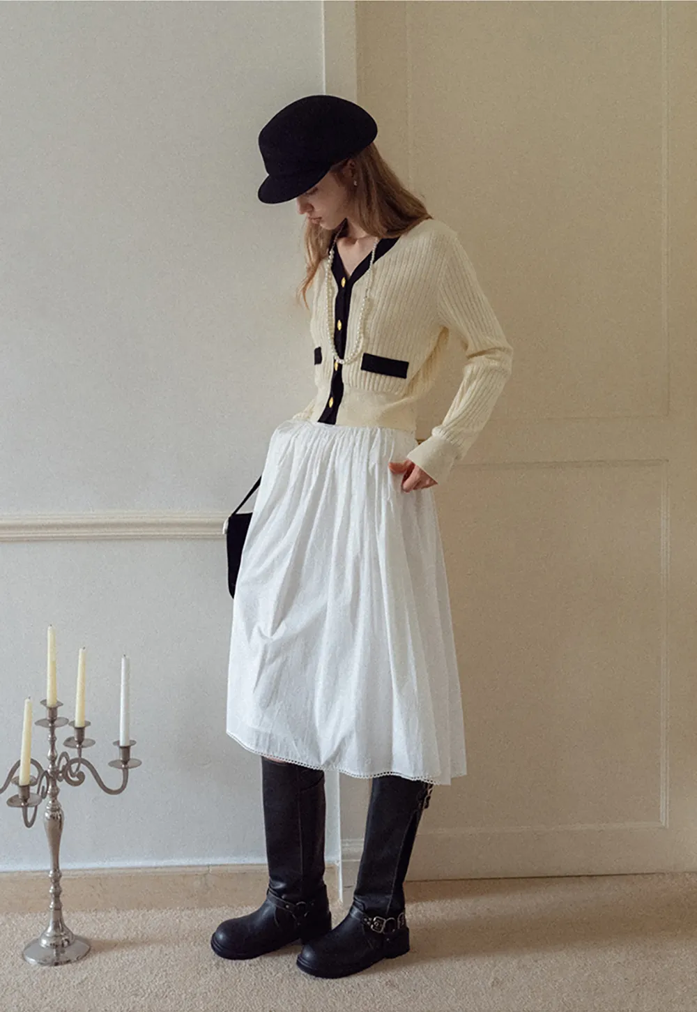 Contrast Trim Ribbed Knit Cardigan