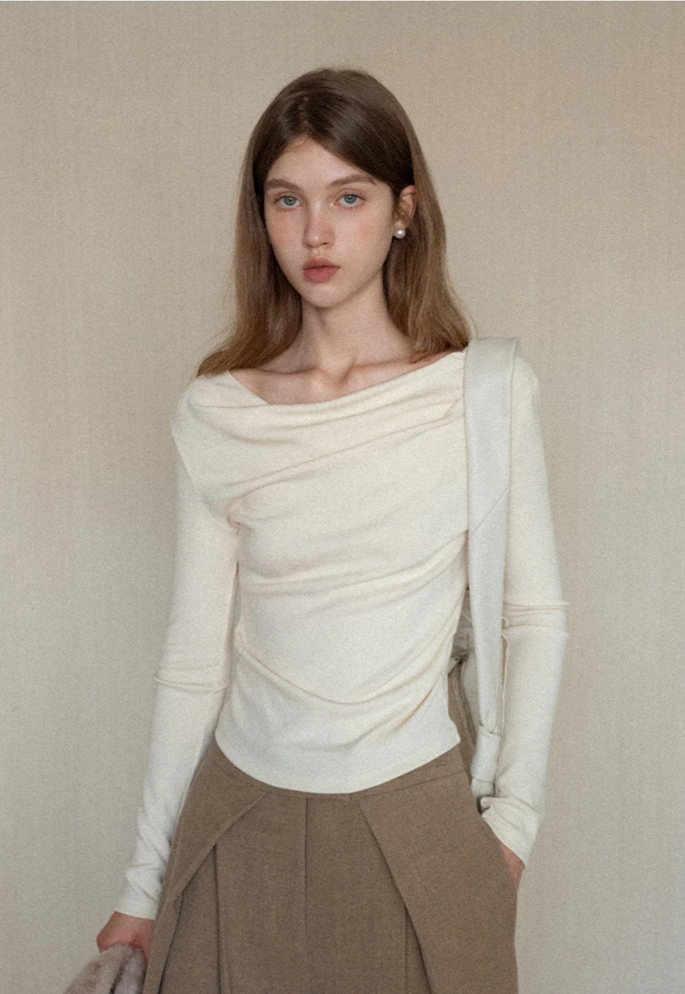 Womens Long Sleeve Drape Neck Top