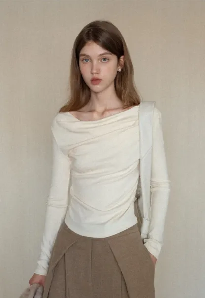 Womens Long Sleeve Drape Neck Top