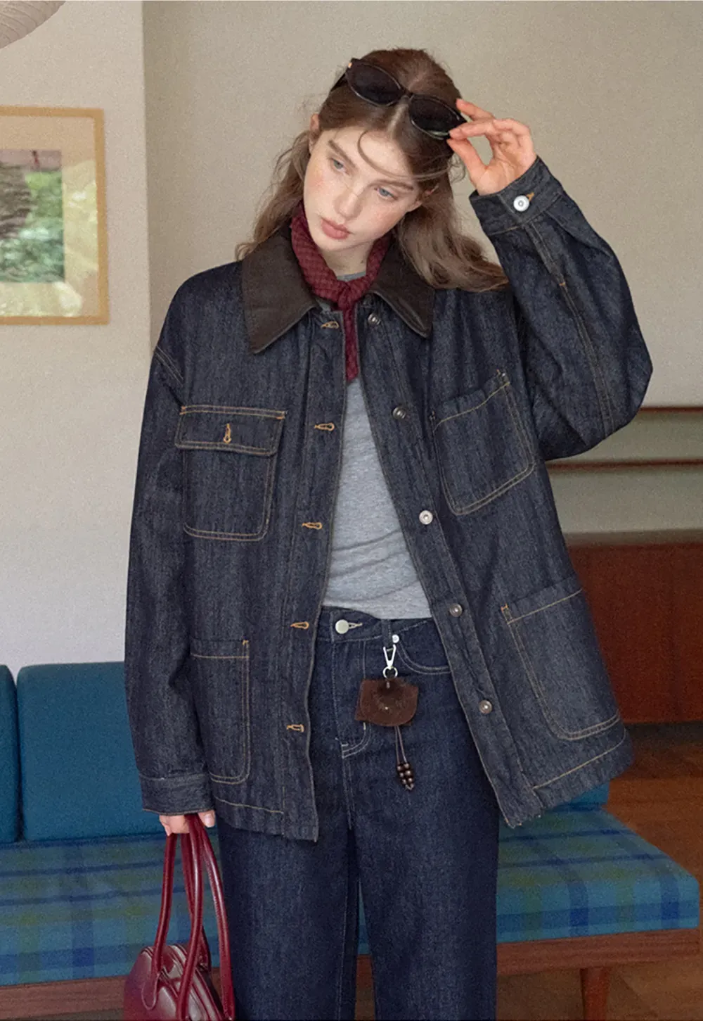 Denim Jacket with Contrast Collar