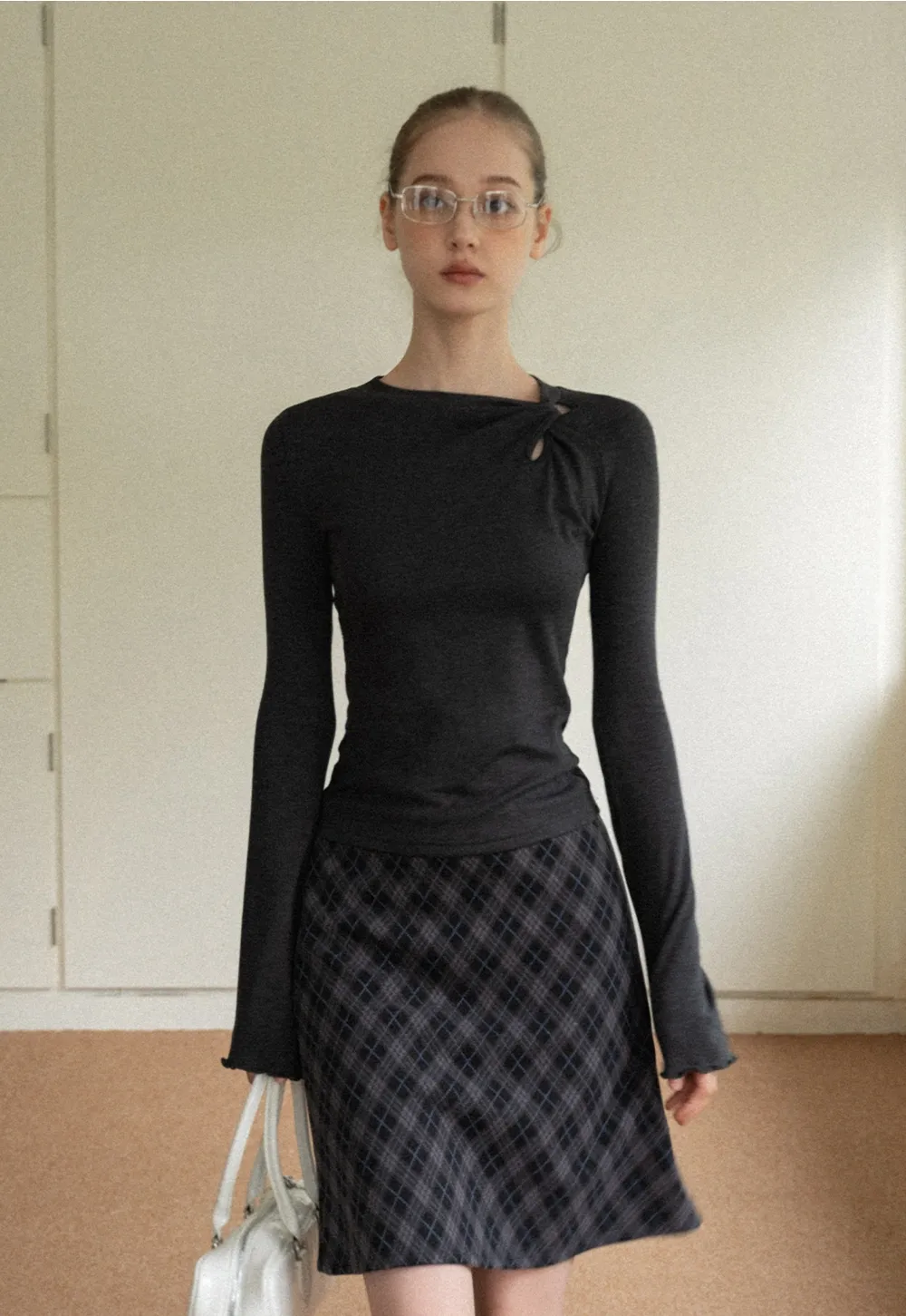 Women Gray Knot Detail Long Sleeve Top