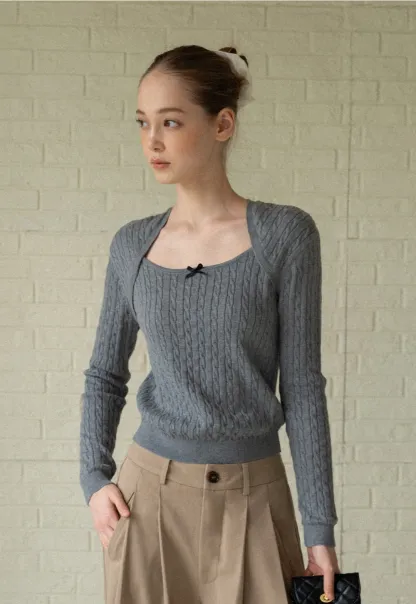 Soft Long Sleeve Cable Knit Top for Casual Wear
