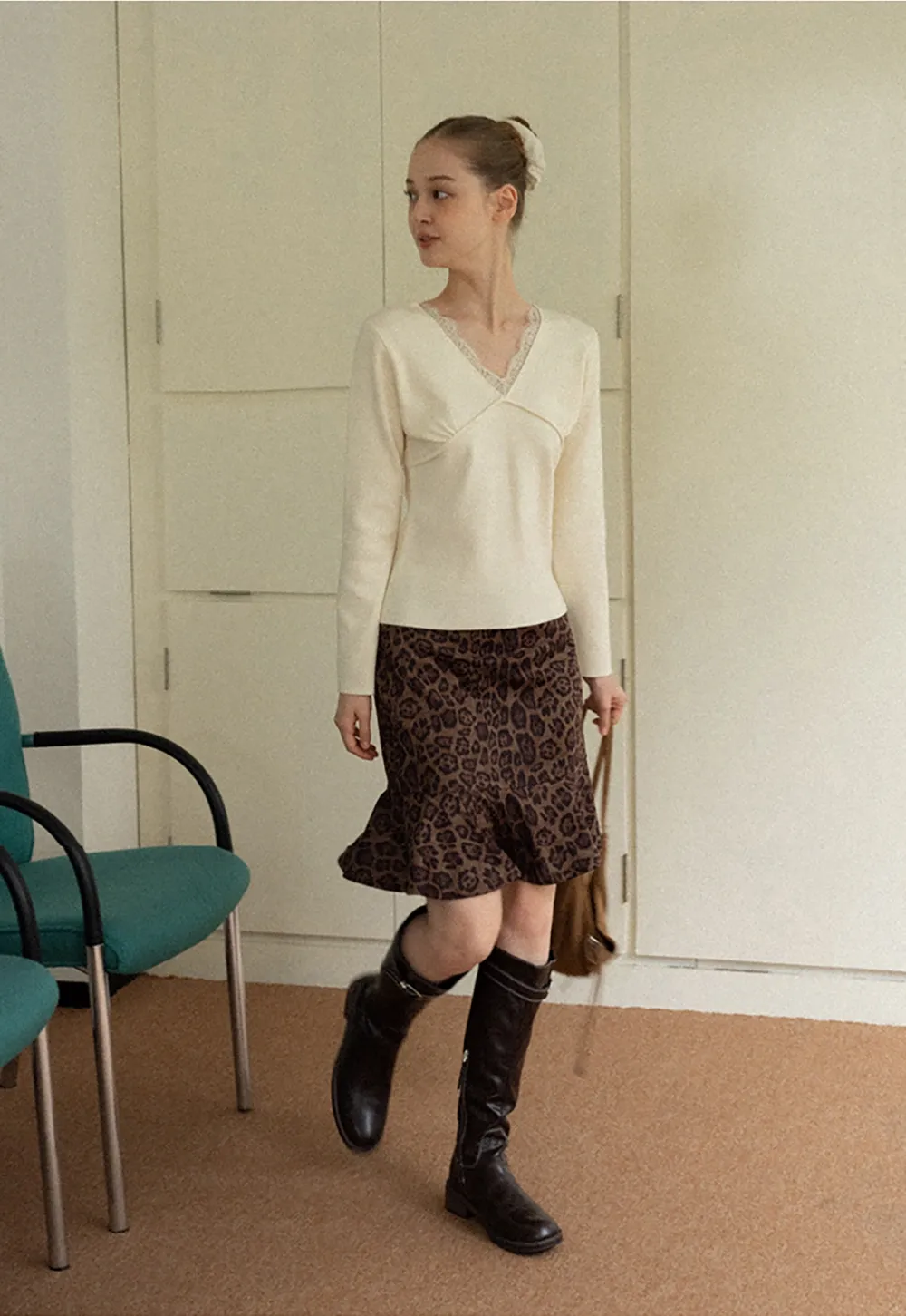 Leopard Print Flared Skirt