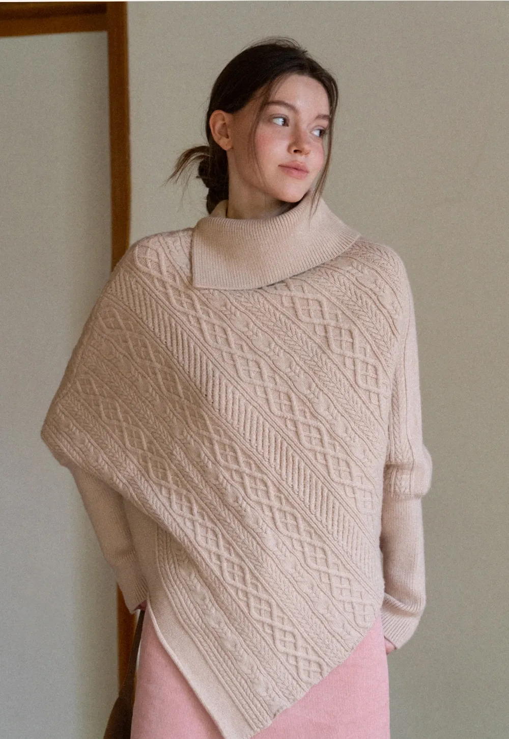 Warm Cable Knit Sweater Poncho for Women