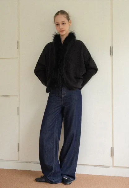 Faux Fur Collar Cable Knit Poncho Sweater for Women