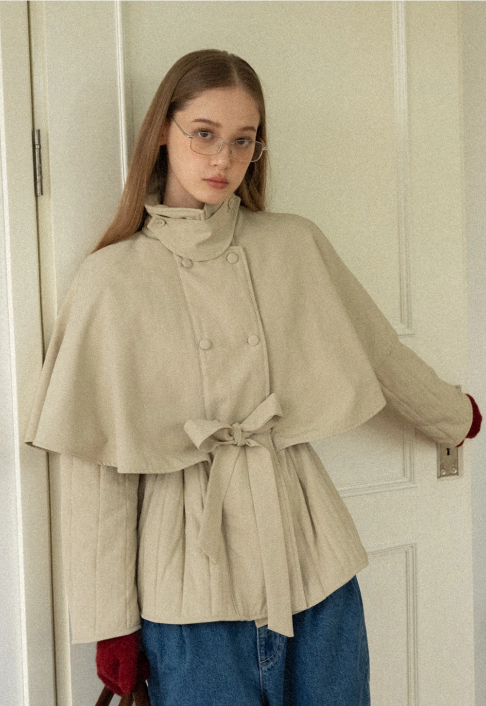 Trench Coat with Belt and Cape Sleeves for Women