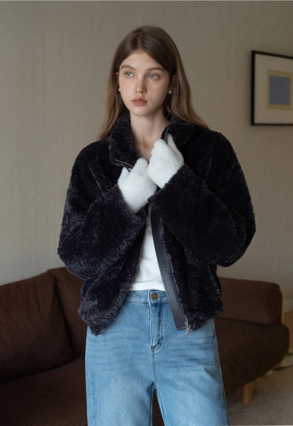 Wide-Leg Denim Jeans with Belt and Charm Detail