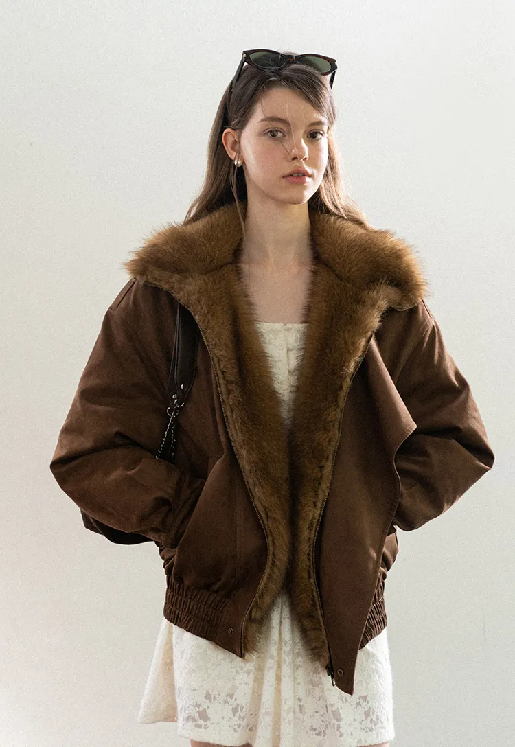 Faux Suede Jacket with Fur Collar