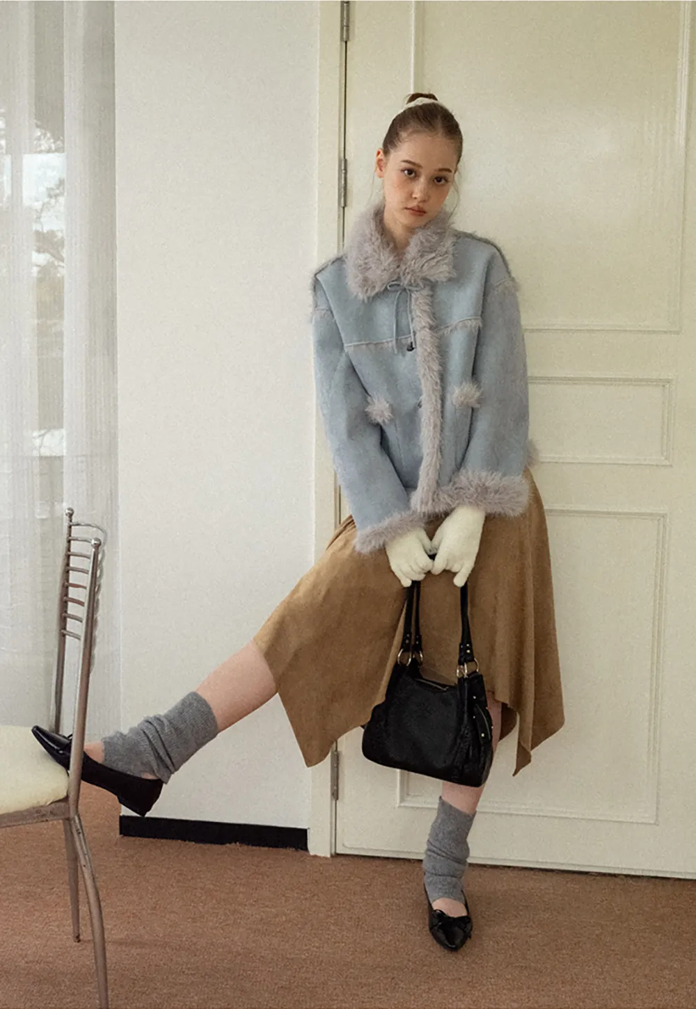 Faux Suede Jacket with Faux Fur Trim