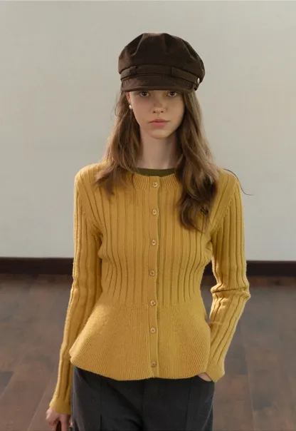 Women Ribbed Cardigan with Button Front