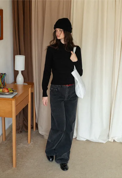 High-Waisted Black Wide-Leg Denim Jeans