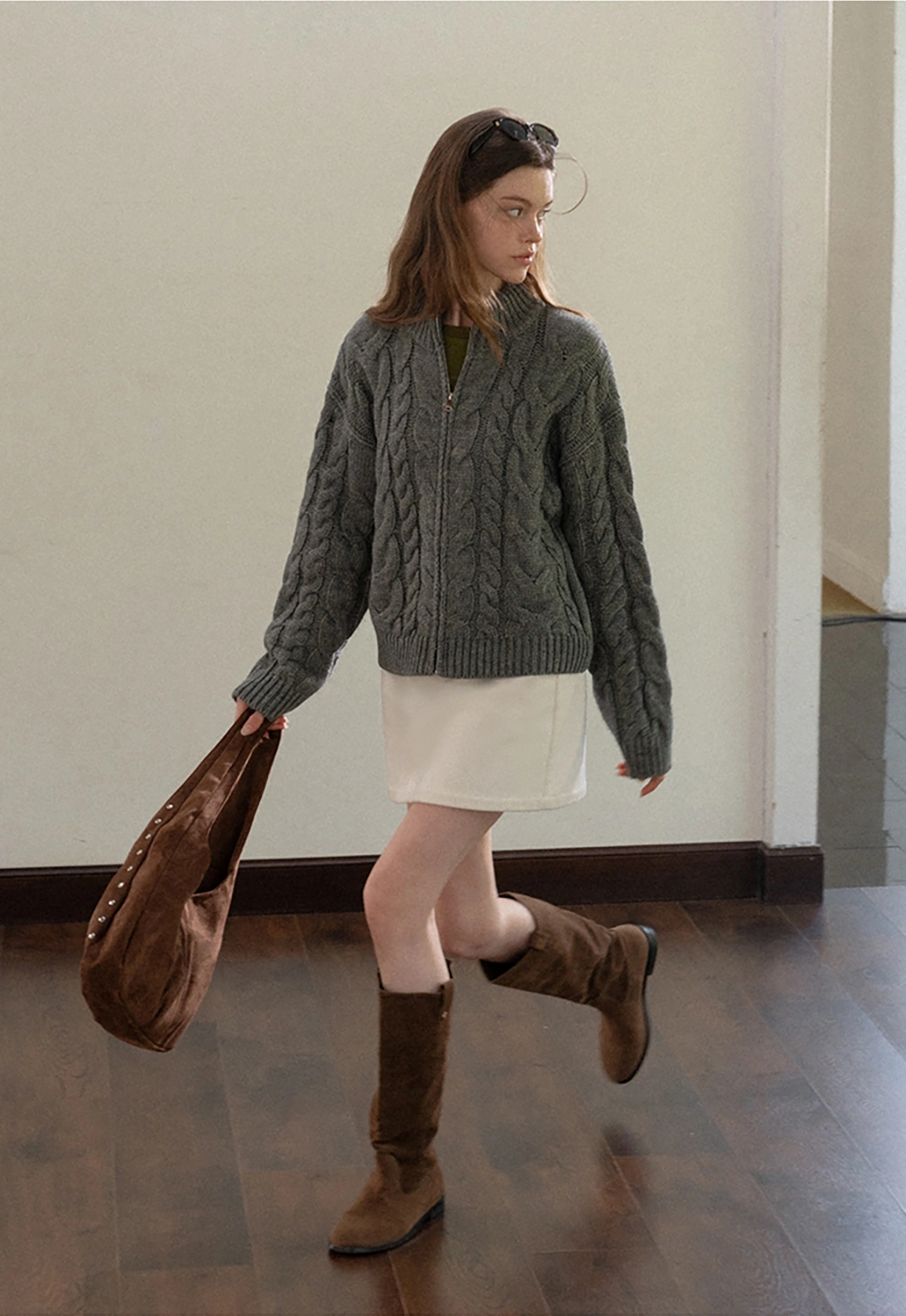 Women White Belted Corduroy Skirt