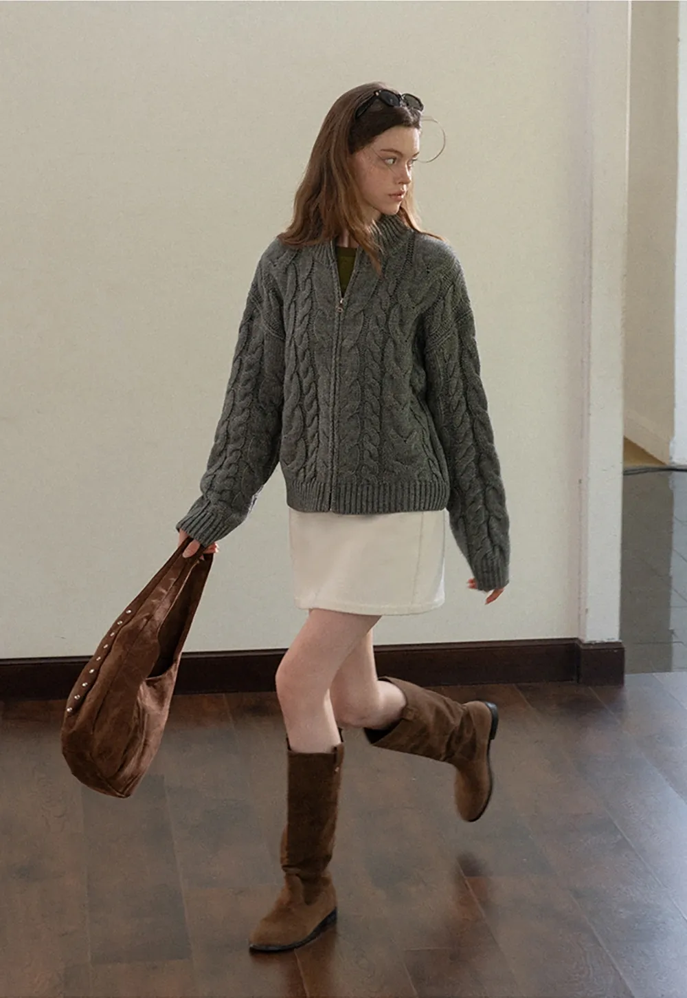 Women White Belted Corduroy Skirt