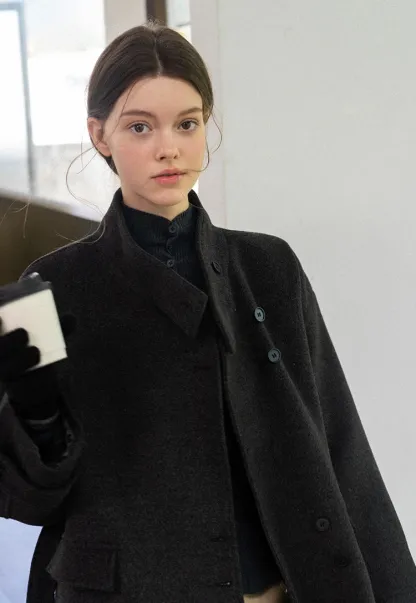 Padded Stand-Collar Wool Coat