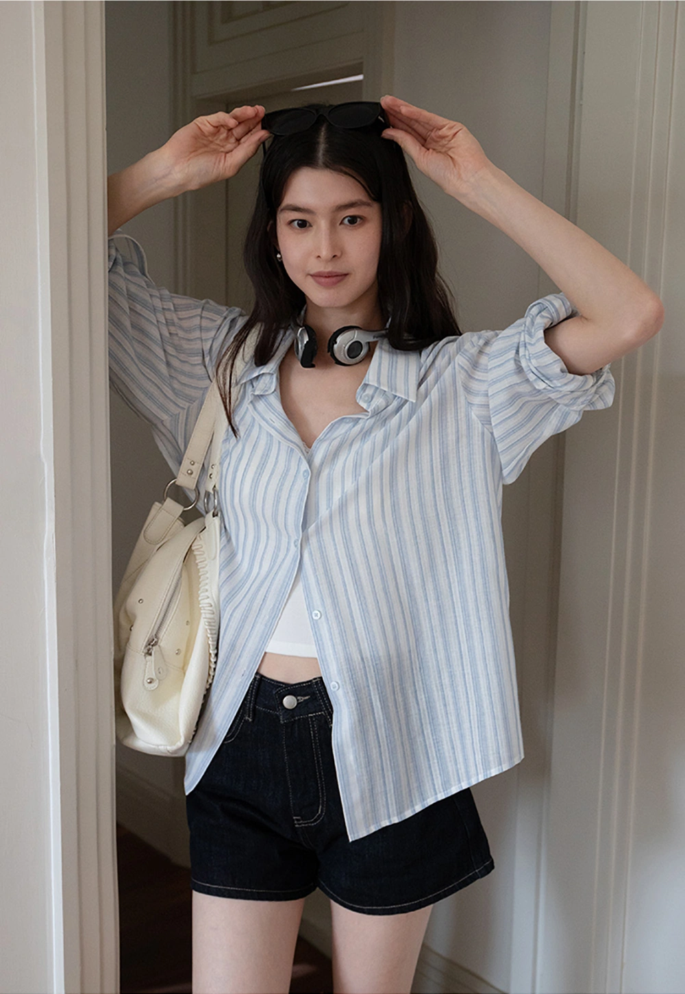 Breathable Cotton Striped Long Sleeve Shirt for Women
