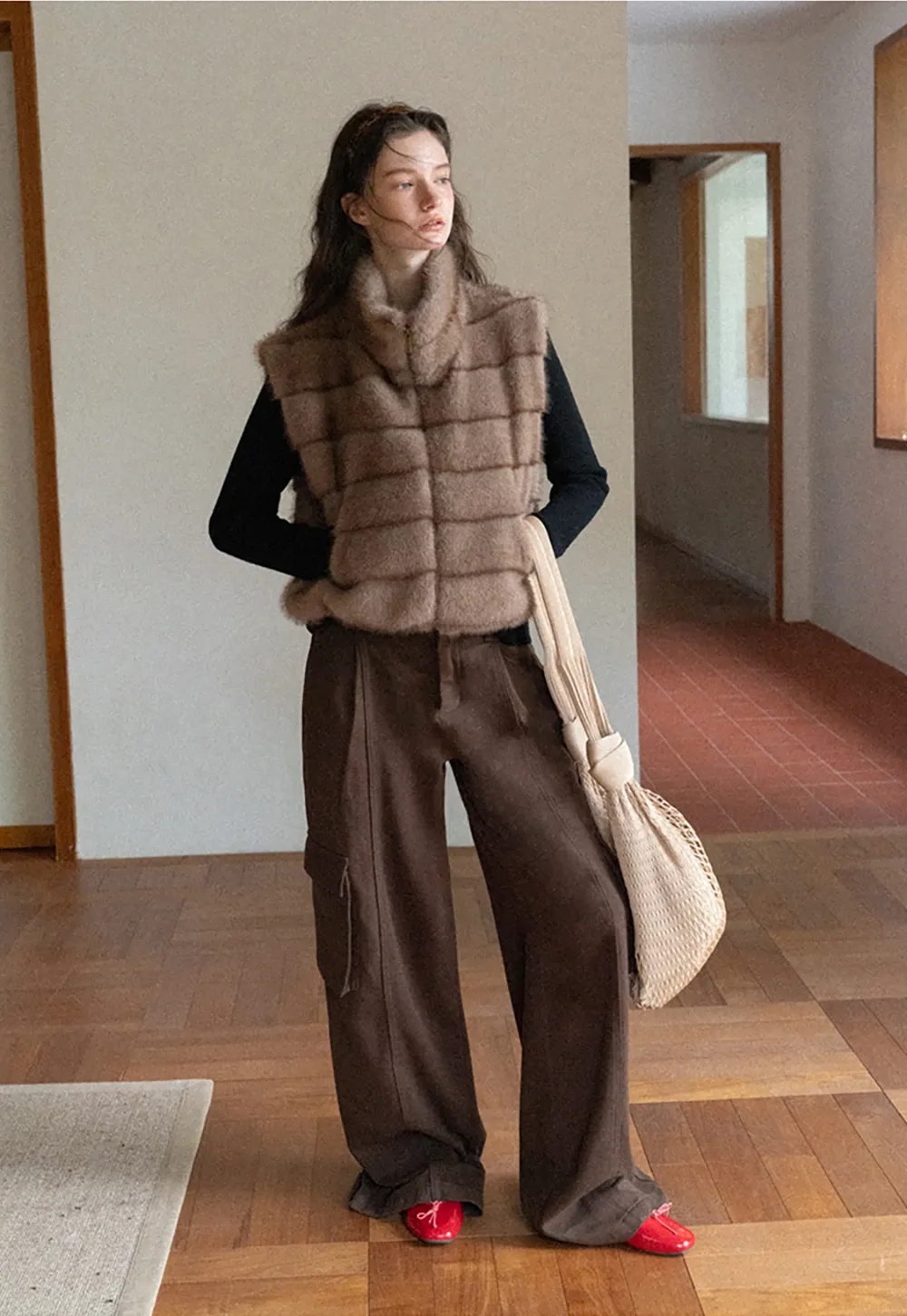 Layered Fuzzy Stand-Collar Vest