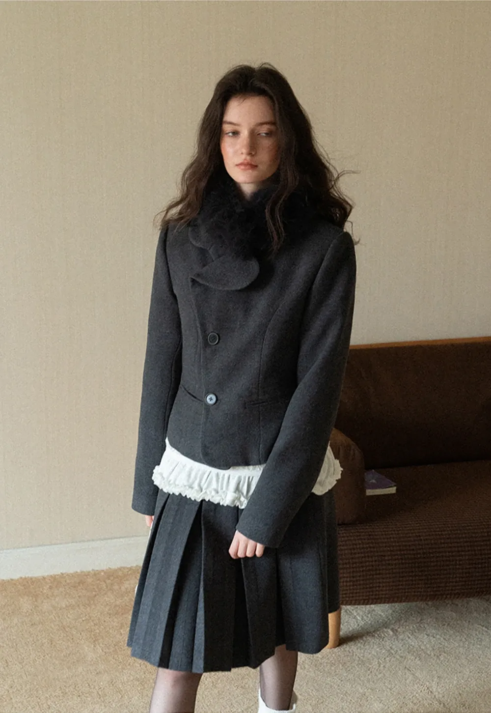 Women Vintage Blazer and Pleated Skirt Two Piece Set