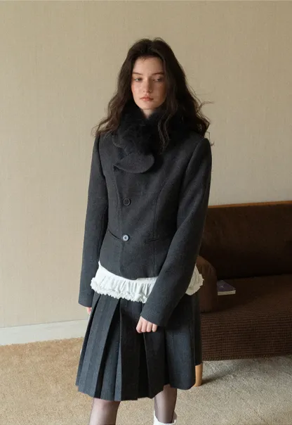 Women Vintage Blazer and Pleated Skirt Two Piece Set