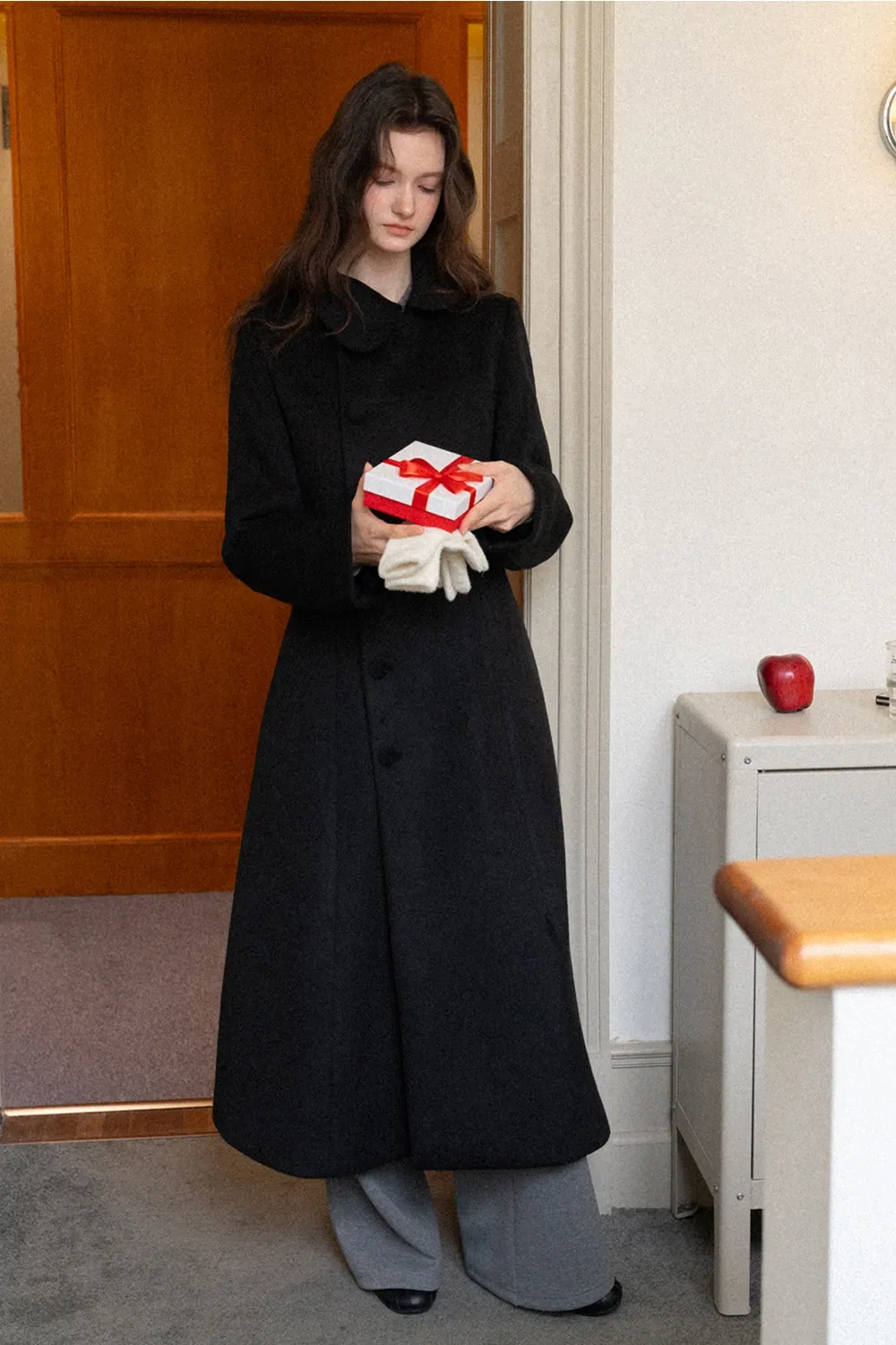 Womens Chic A-Line Buttoned Long Wool Coat